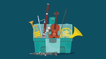 an illustration of some orchestral instruments in a box