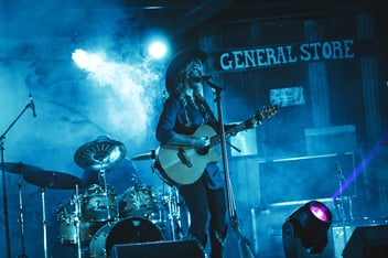 a country musician playing a guitar on a stage